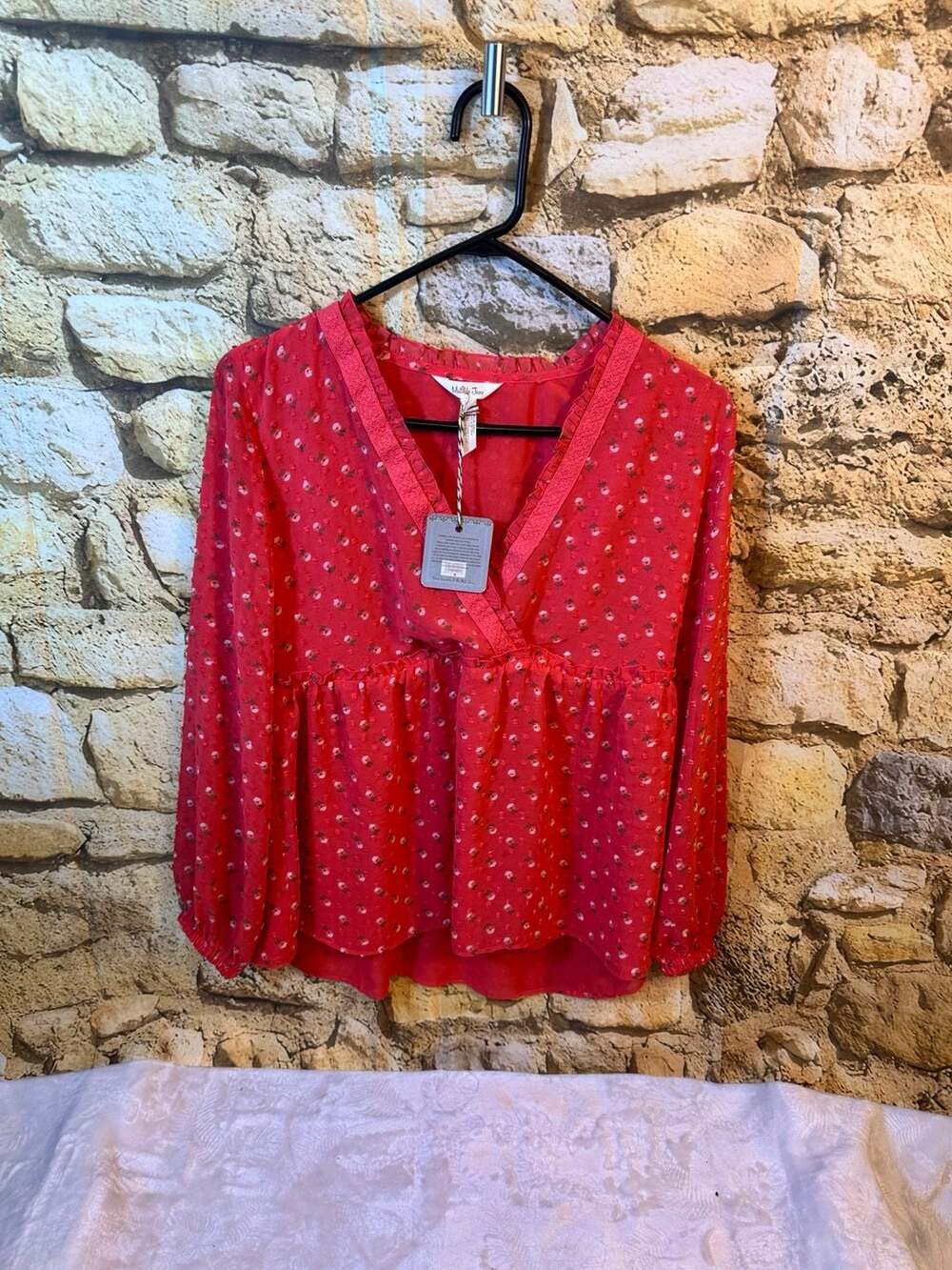Matilda Jane Let's Go Together Must Be Love Red Swiss Dot V-Neck Blouse